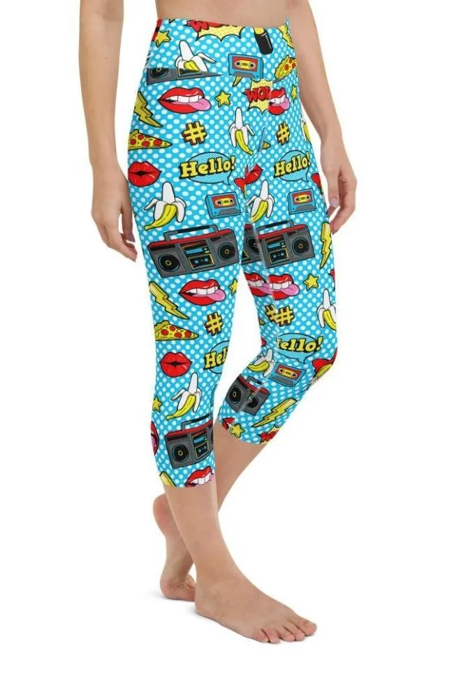 Blue Pop Art Pattern Yoga Capris