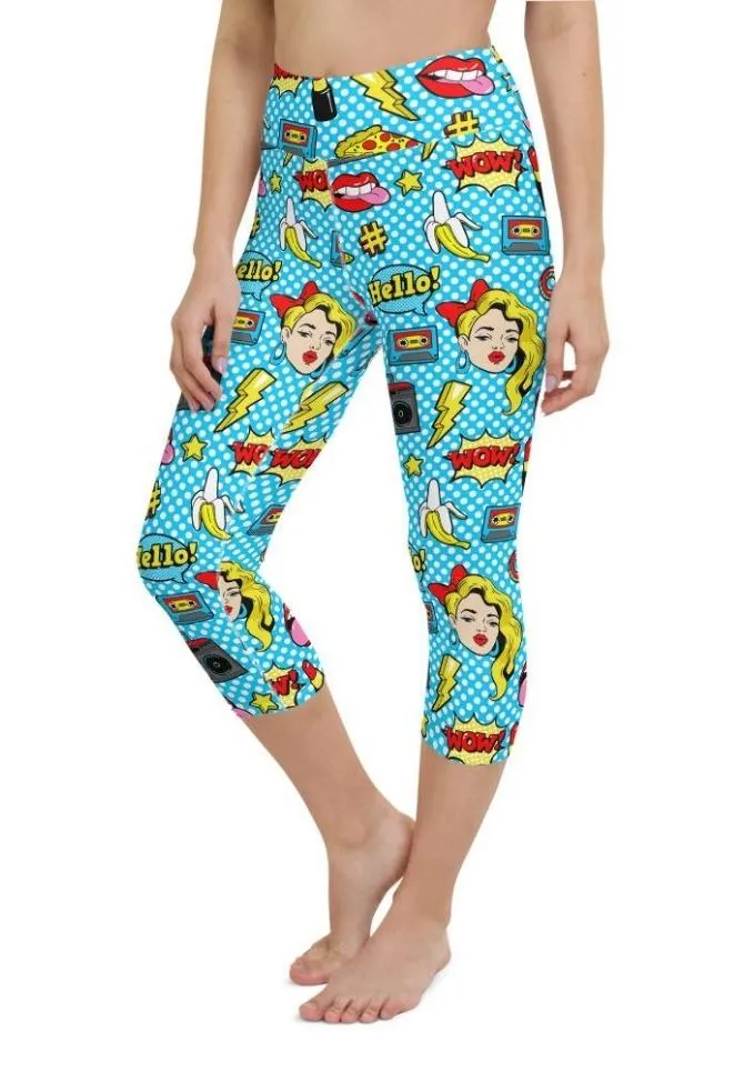 Blue Pop Art Pattern Yoga Capris