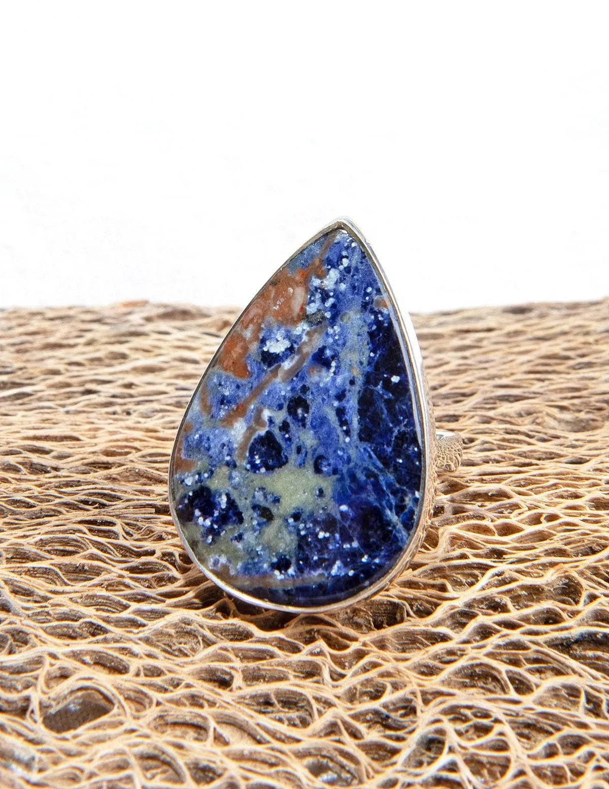 Blue Sodalite Gemstone Ring - Adjustable Sizes 7-9