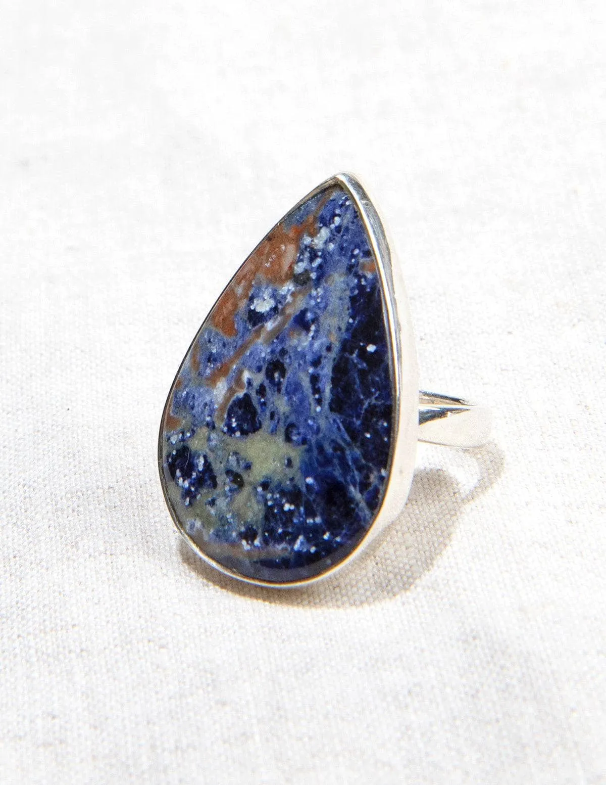 Blue Sodalite Gemstone Ring - Adjustable Sizes 7-9