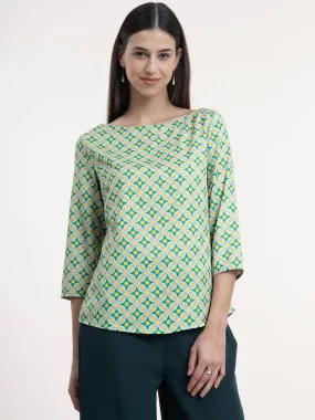 Boat Neck Top - Grey and Green