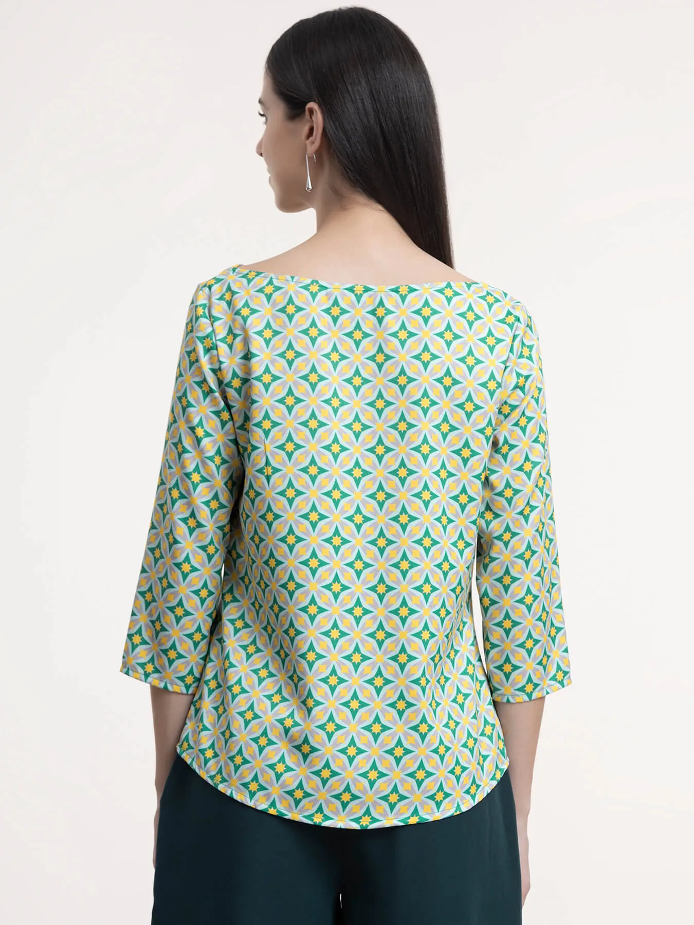 Boat Neck Top - Grey and Green