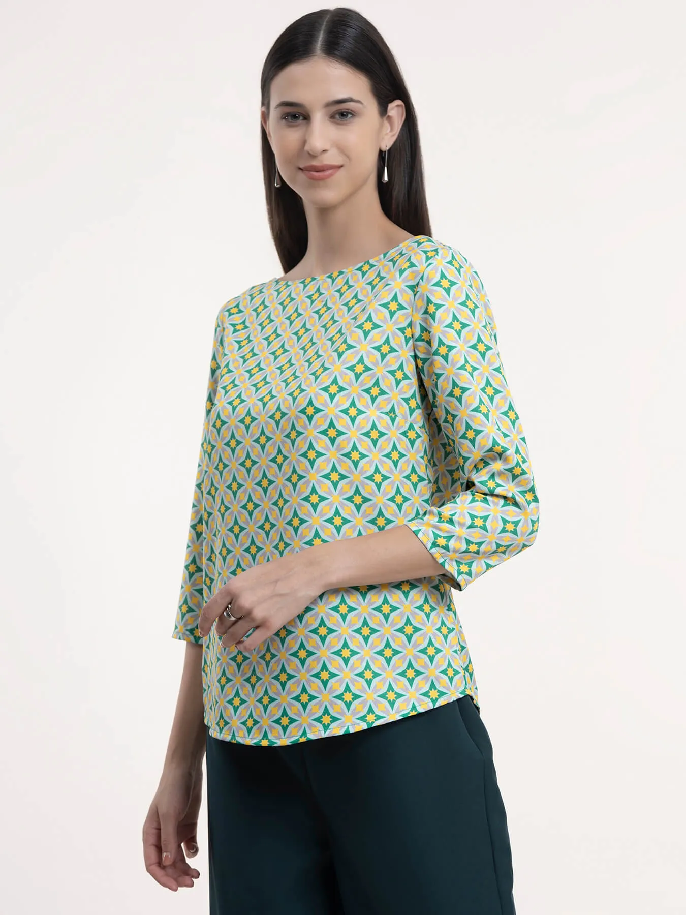 Boat Neck Top - Grey and Green