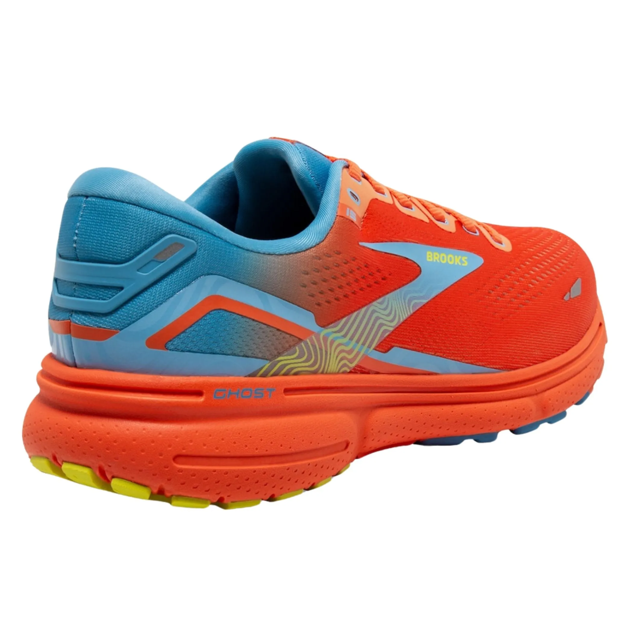 Brooks Men's 110393 848 Ghost 15 Orange/Blue/Yellow Cushion Neutral Running Shoes