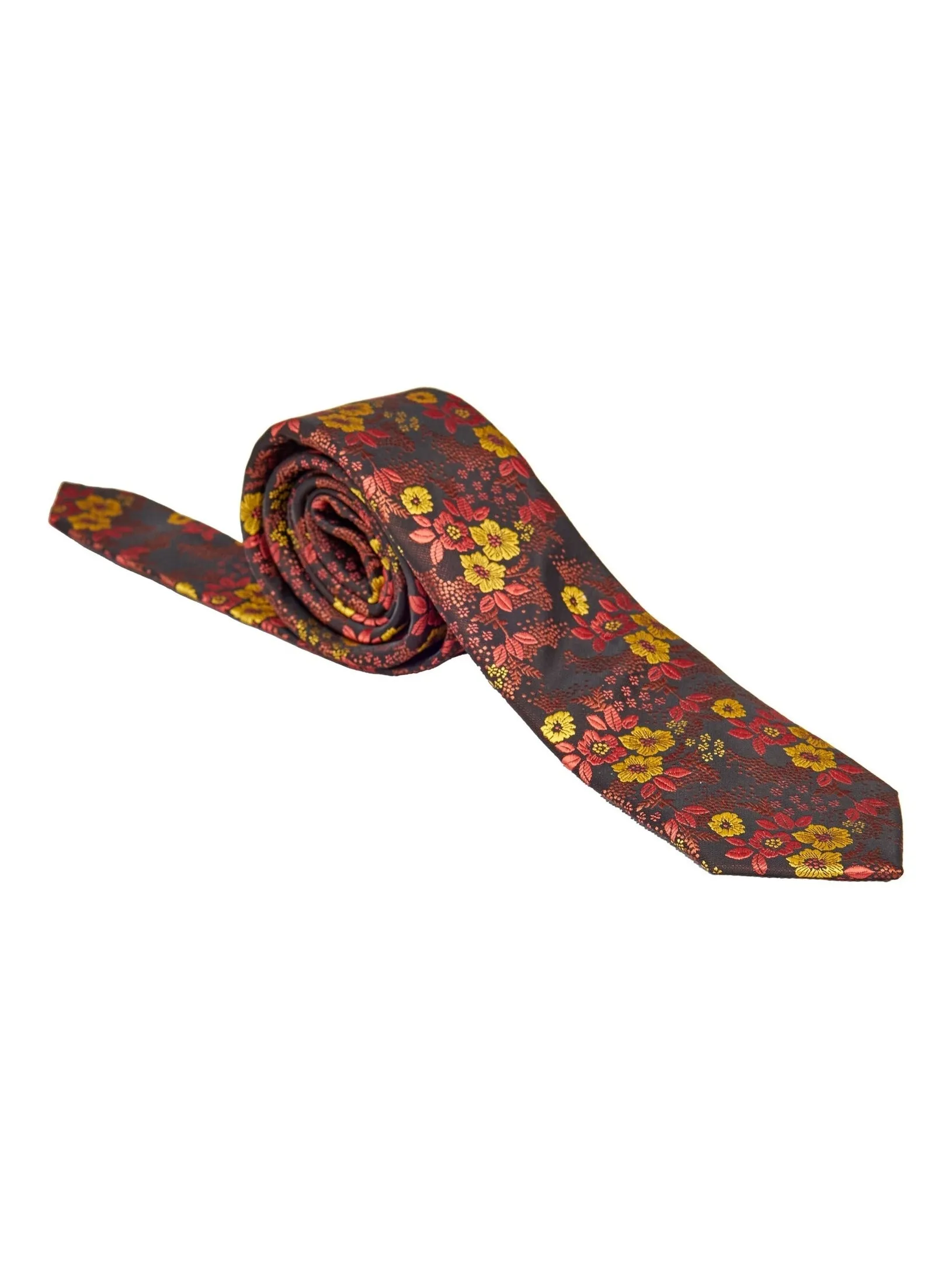 BROWN FLORAL PRINT NECK TIE SET