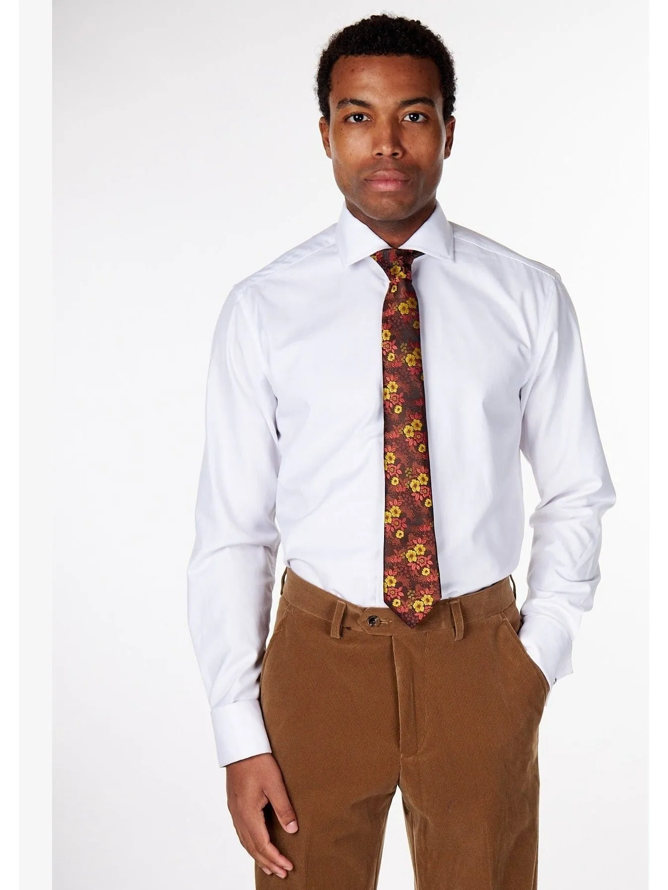 BROWN FLORAL PRINT NECK TIE SET