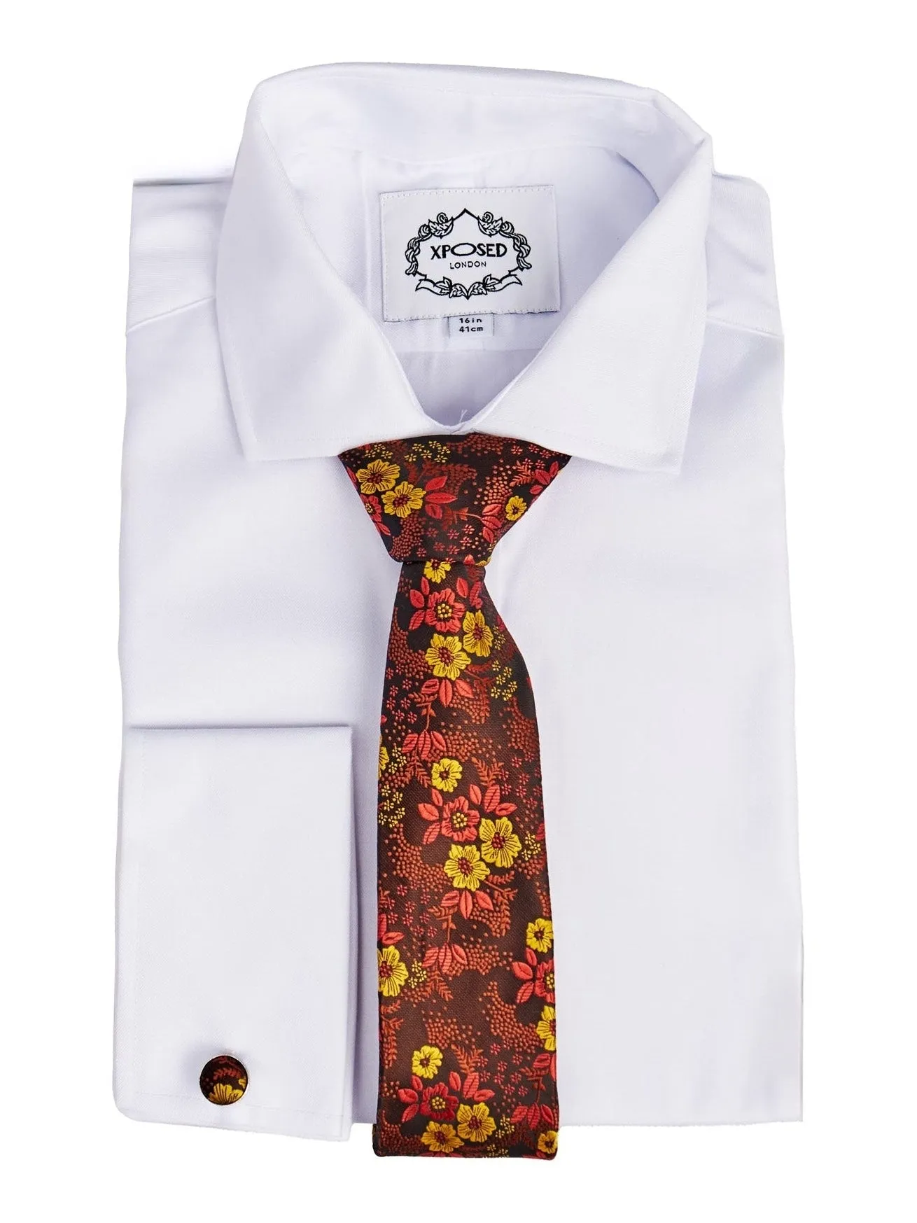 BROWN FLORAL PRINT NECK TIE SET