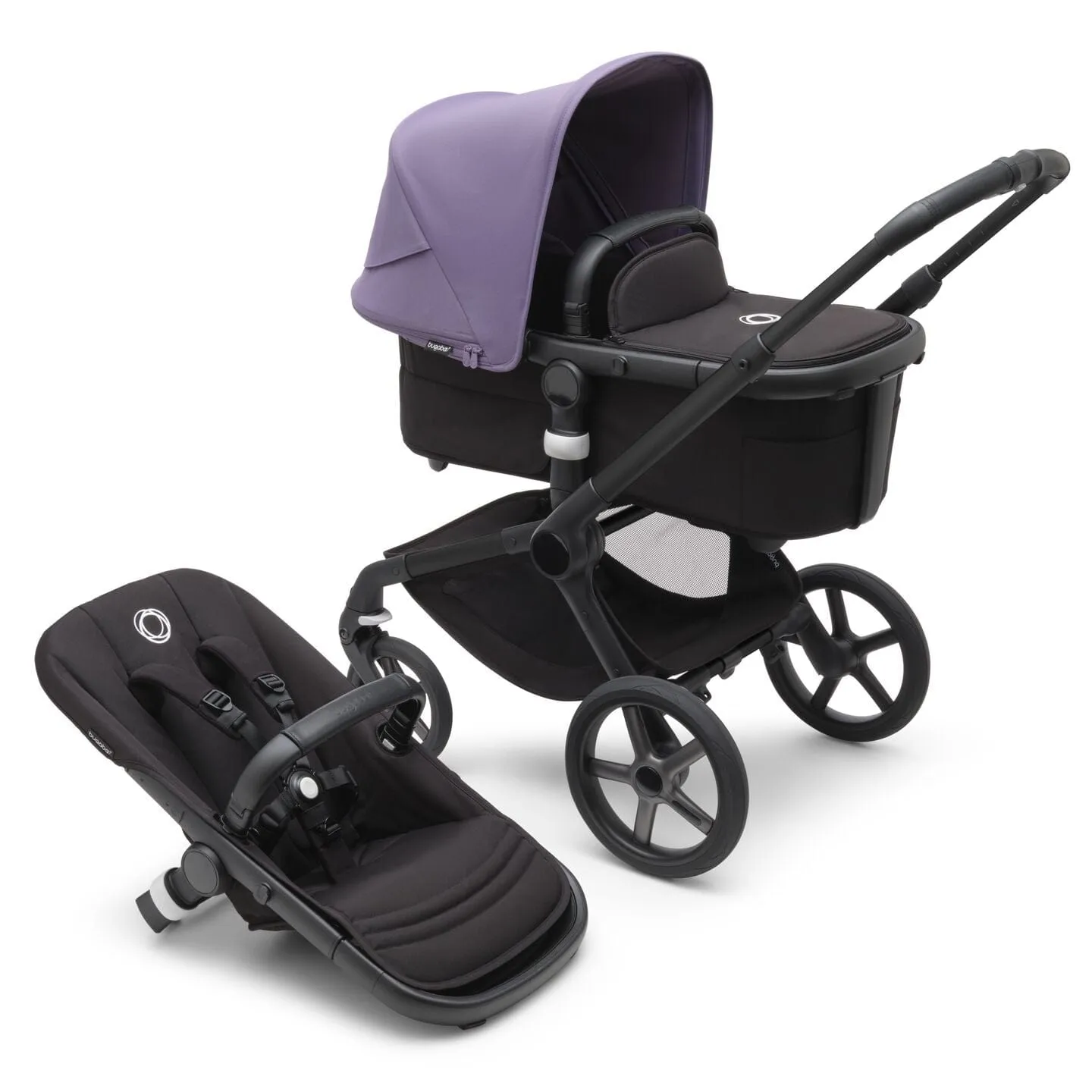 Bugaboo Fox 5, Nuna Turtle and Base Travel System - Black/Midnight Black/Astro Purple