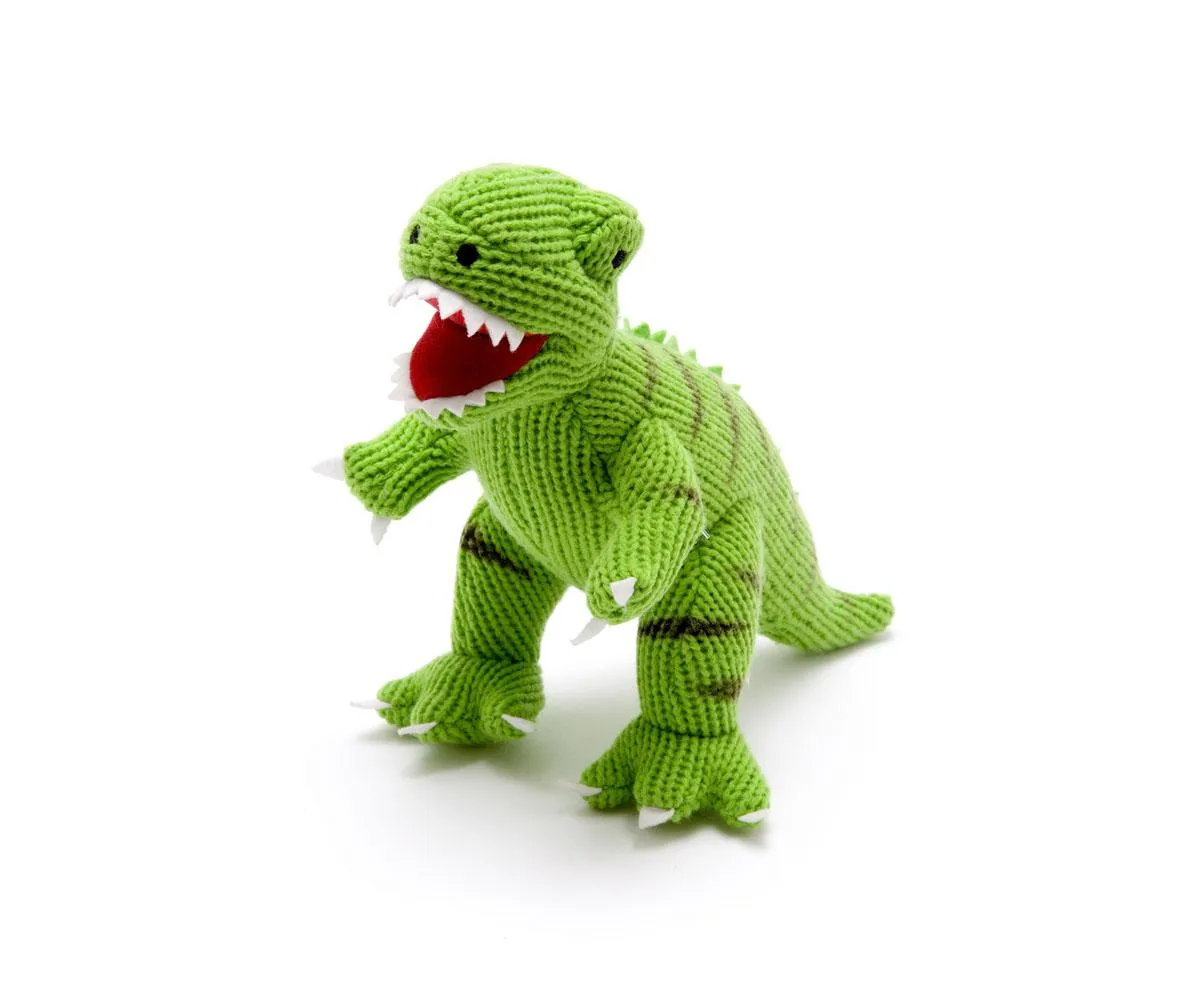 BY4050 Large Soft Toy Knitted T-Rex Dinosaur Green By Best Years