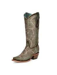 C4009 Corral Distressed Turquoise Embroidery & Studs Cowboy Boots