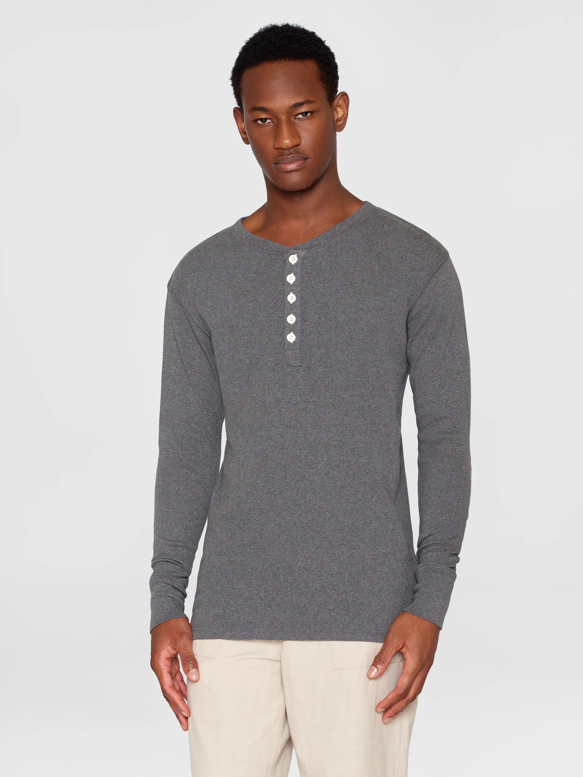 CEDAR LS Henley - Dark Grey Melange