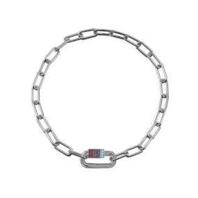 Chain Bracelet With Colorful Stones - White Silver