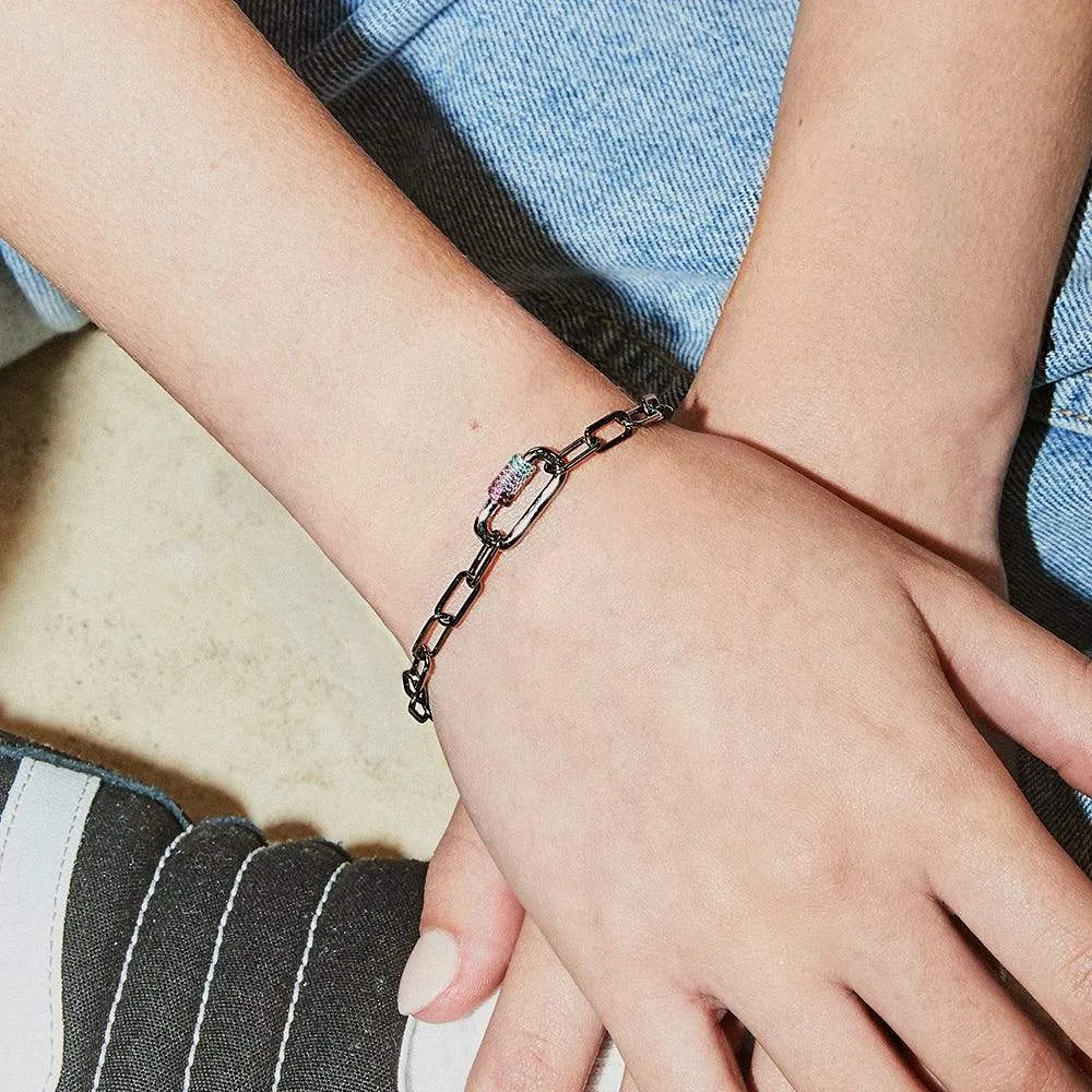 Chain Bracelet With Colorful Stones - White Silver