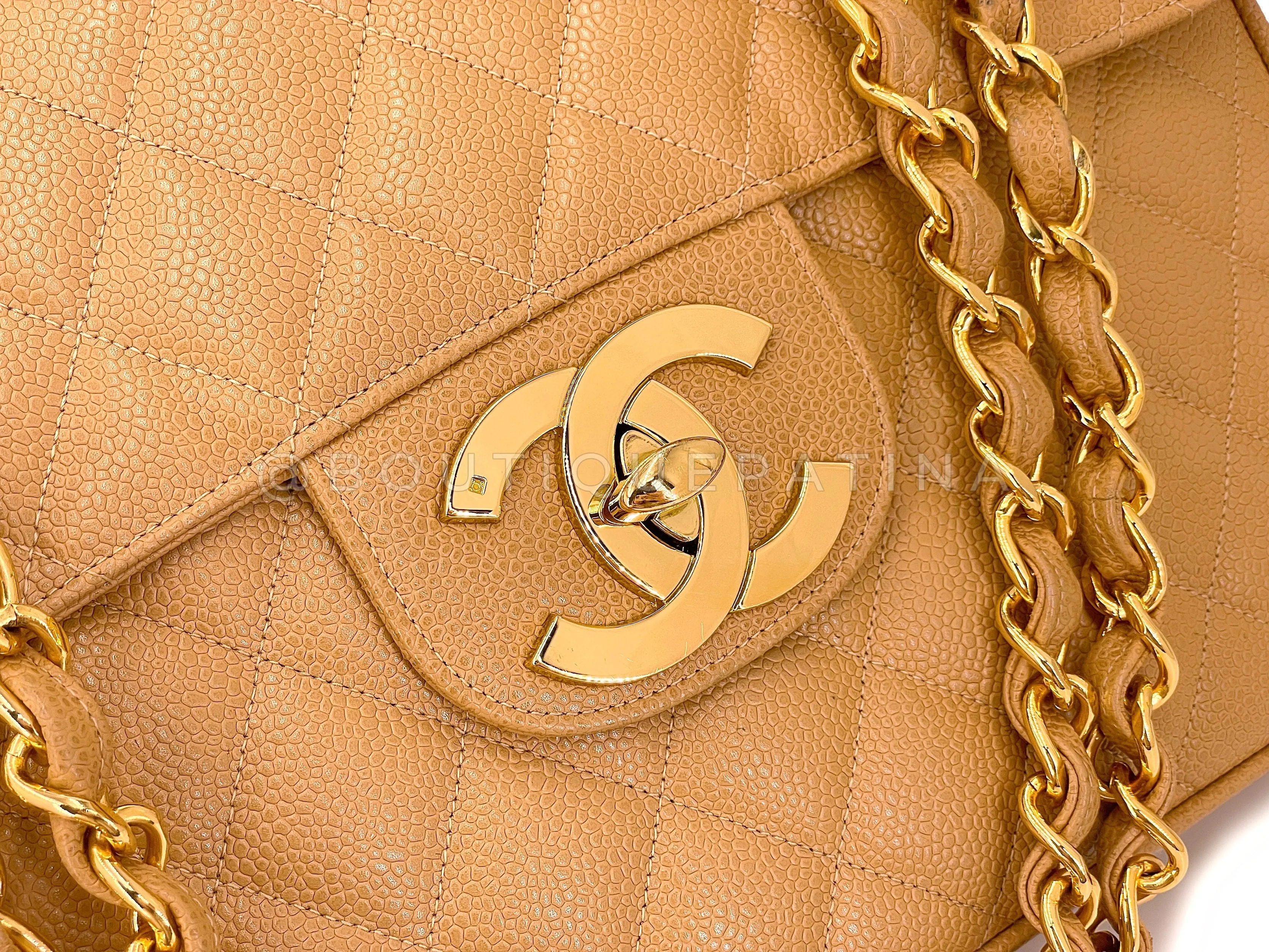 Chanel 1994 Vintage Caramel Beige Caviar Jumbo Classic Flap Bag 24k GHW I7H