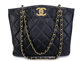 Chanel 1995 Vintage Black Caviar Large CC Timeless Shopper Tote Bag 24k GHW K1U