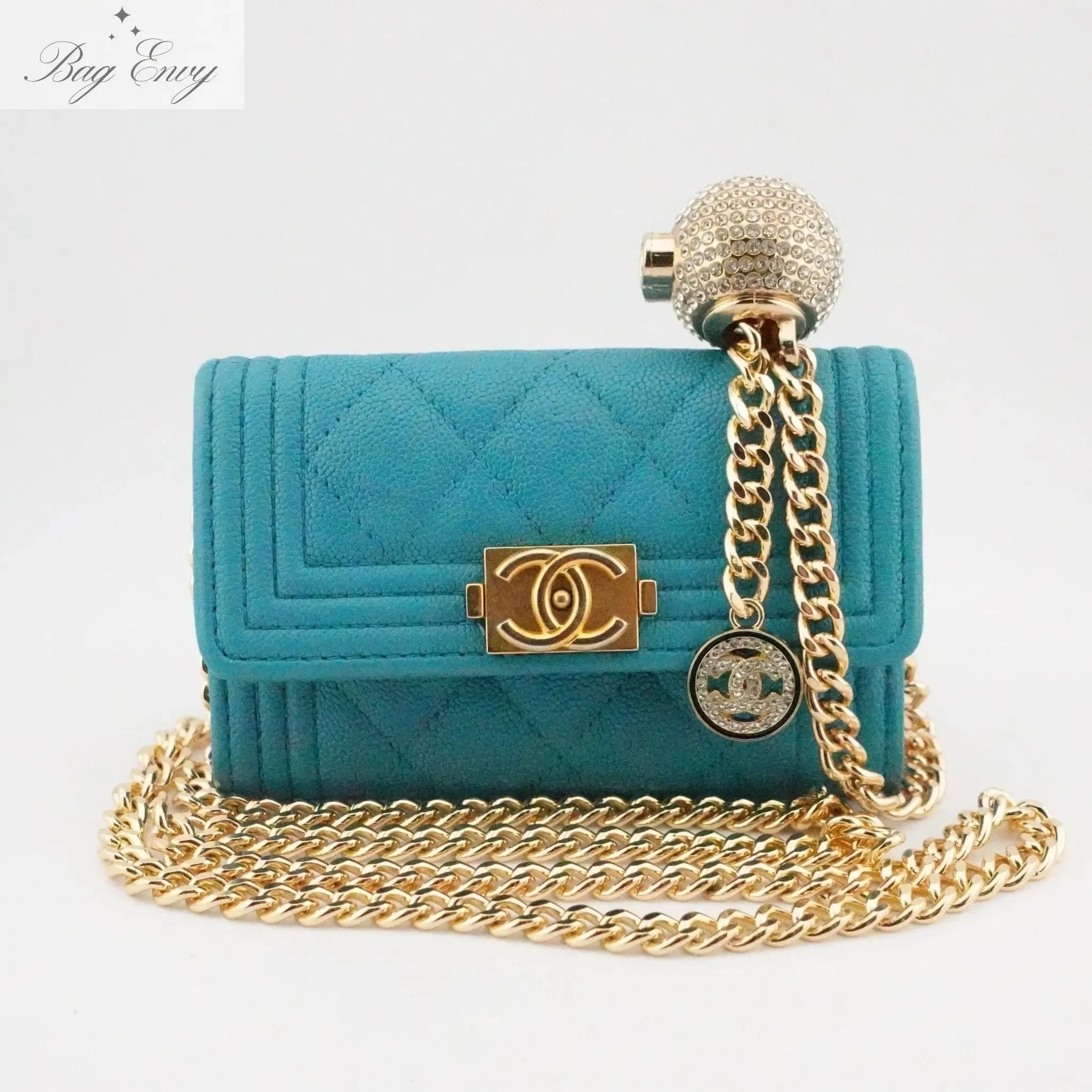 CHANEL Caviar Boy Card Holder on Adjustable Chain