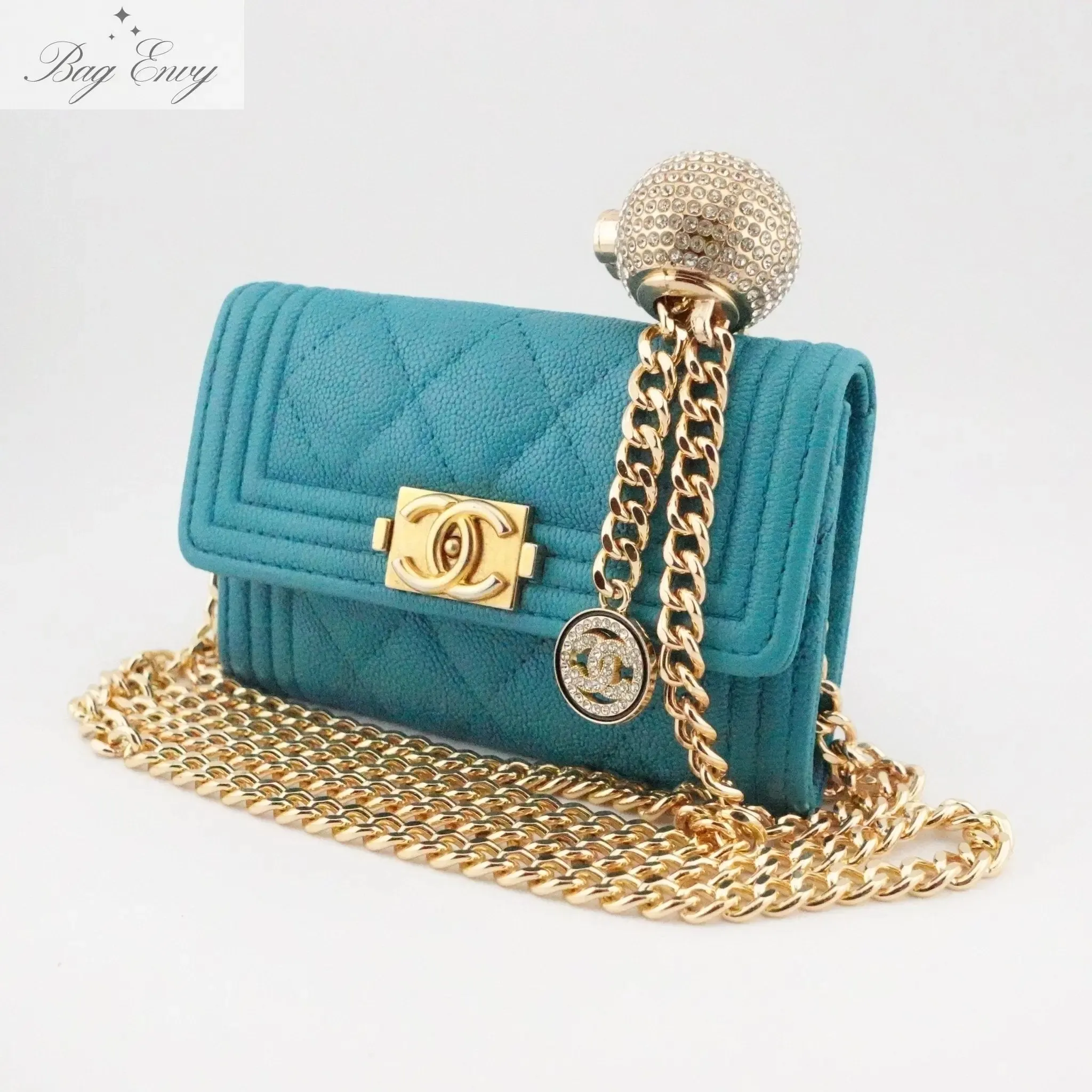 CHANEL Caviar Boy Card Holder on Adjustable Chain