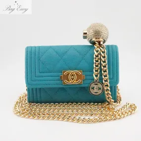 CHANEL Caviar Boy Card Holder on Adjustable Chain