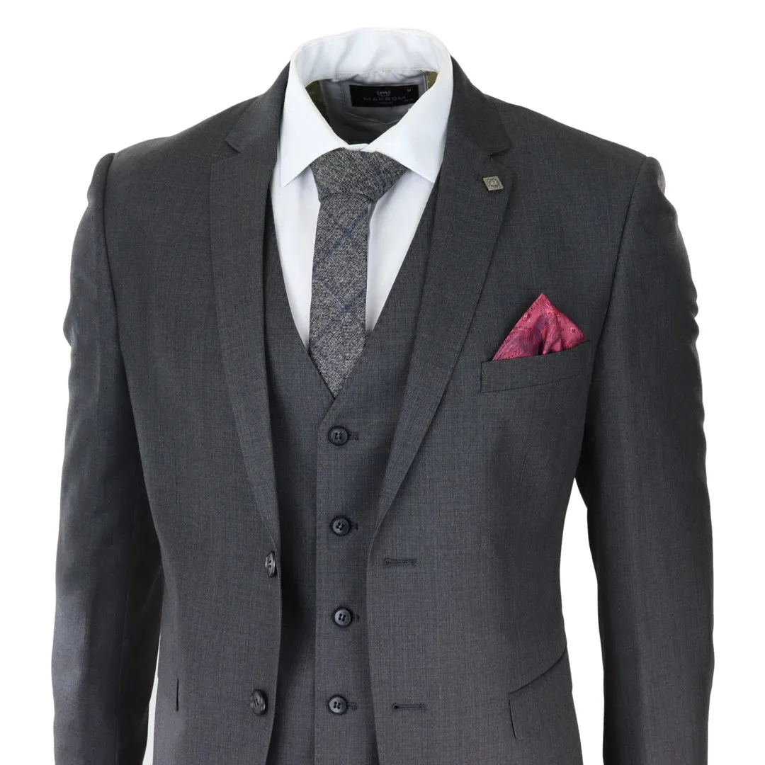 Charles - Men's Dark Grey Charcoal 3 Piece Suit Summer Wedding Prom