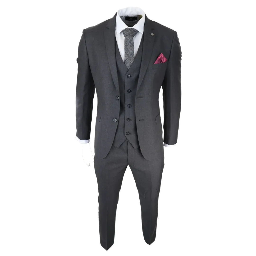 Charles - Men's Dark Grey Charcoal 3 Piece Suit Summer Wedding Prom