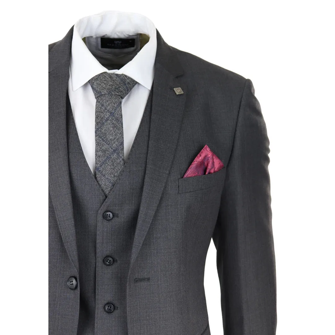 Charles - Men's Dark Grey Charcoal 3 Piece Suit Summer Wedding Prom