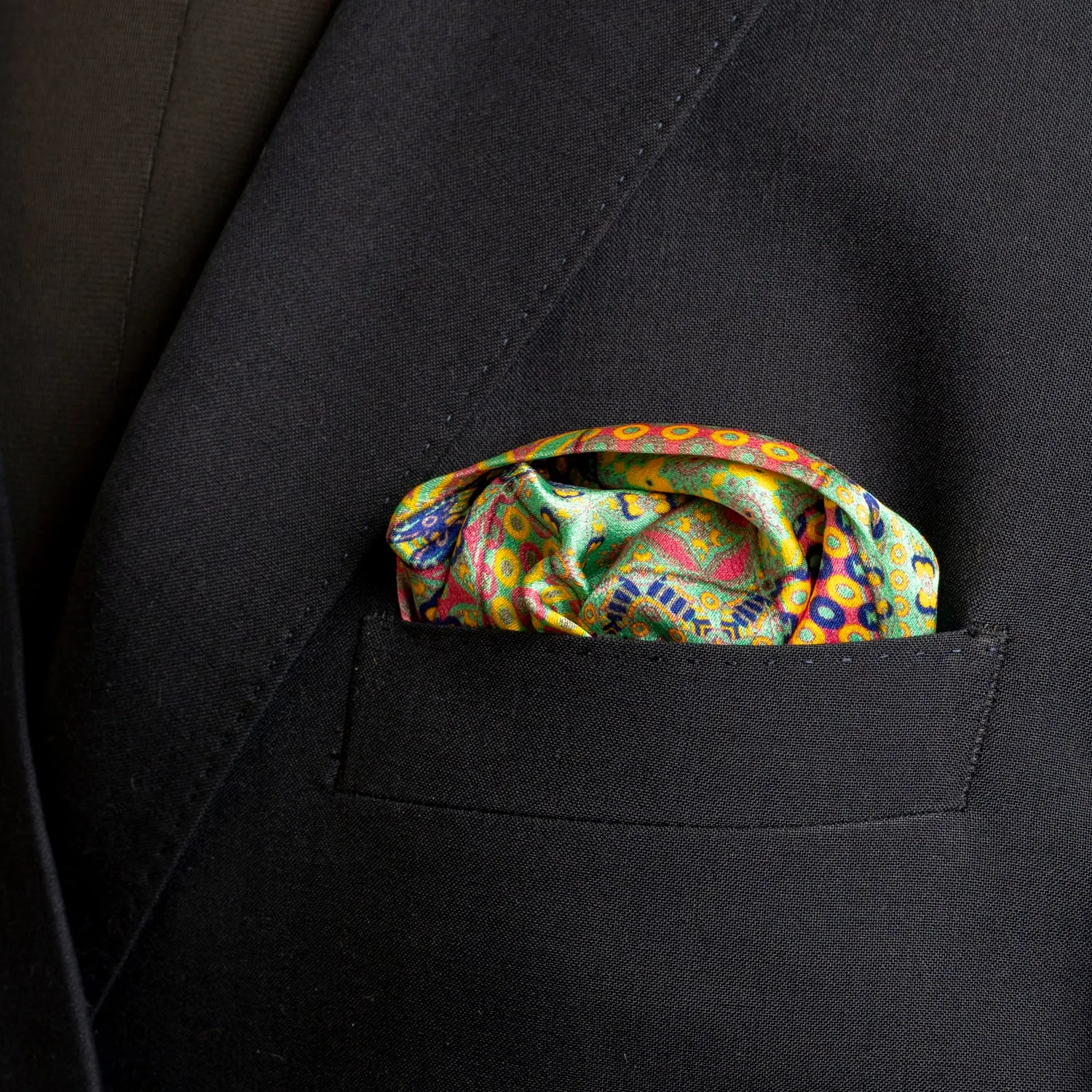 Chokore Green Satin Silk pocket square from the Indian at Heart Collection