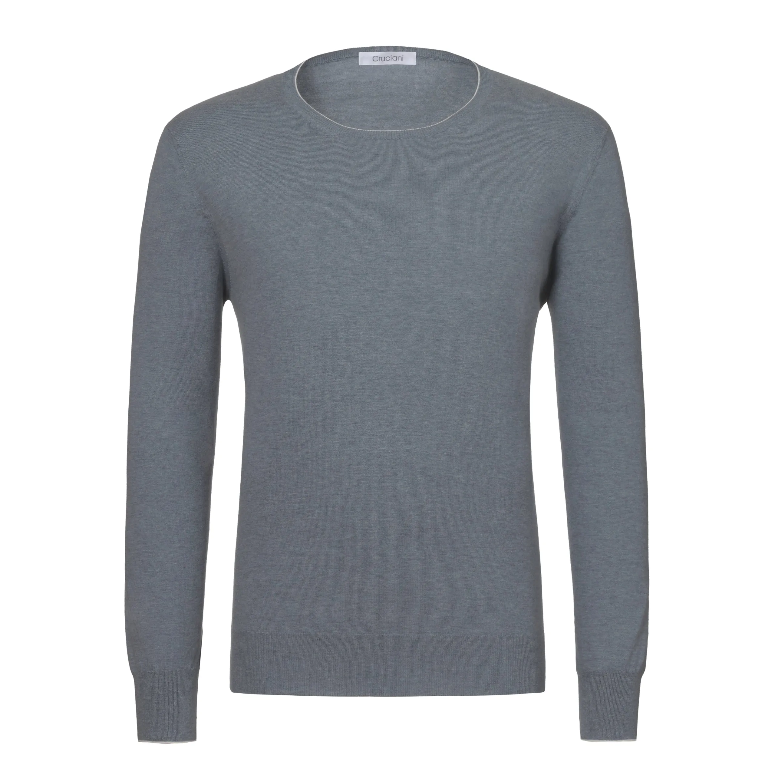 Cotton Crew-Neck Sweater in Grey Melange