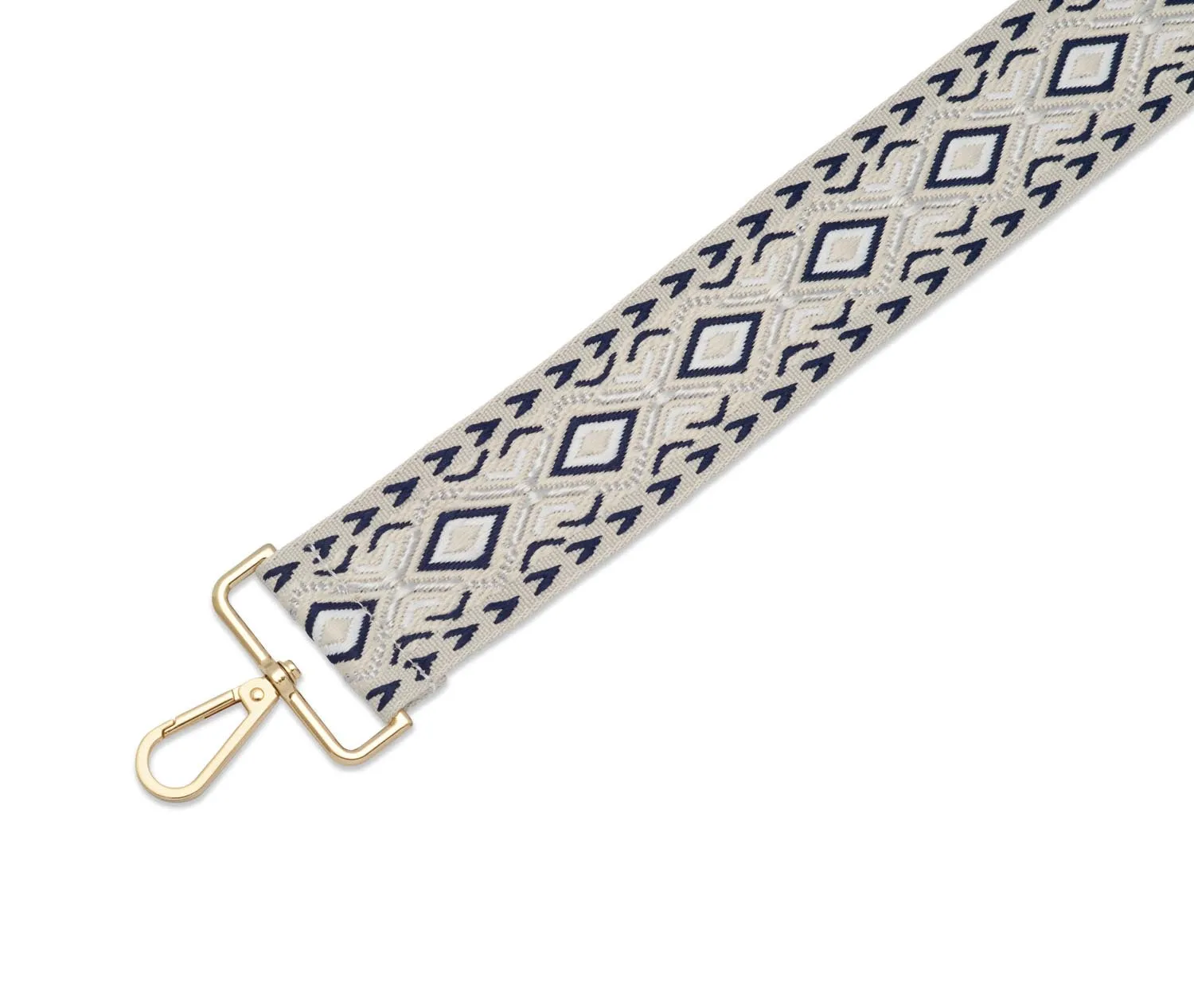 Crossbody Strap -Diamond Patterned Strap in Cream and Navy (Gold Hardware)