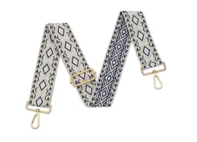 Crossbody Strap -Diamond Patterned Strap in Cream and Navy (Gold Hardware)