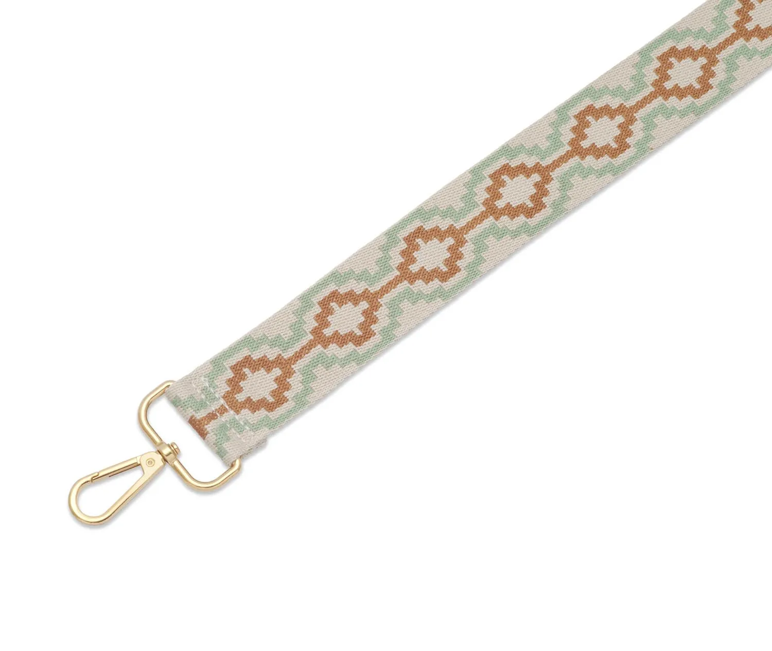 Crossbody Strap - Geo Print Strap in Tan and Green (Gold Hardware)