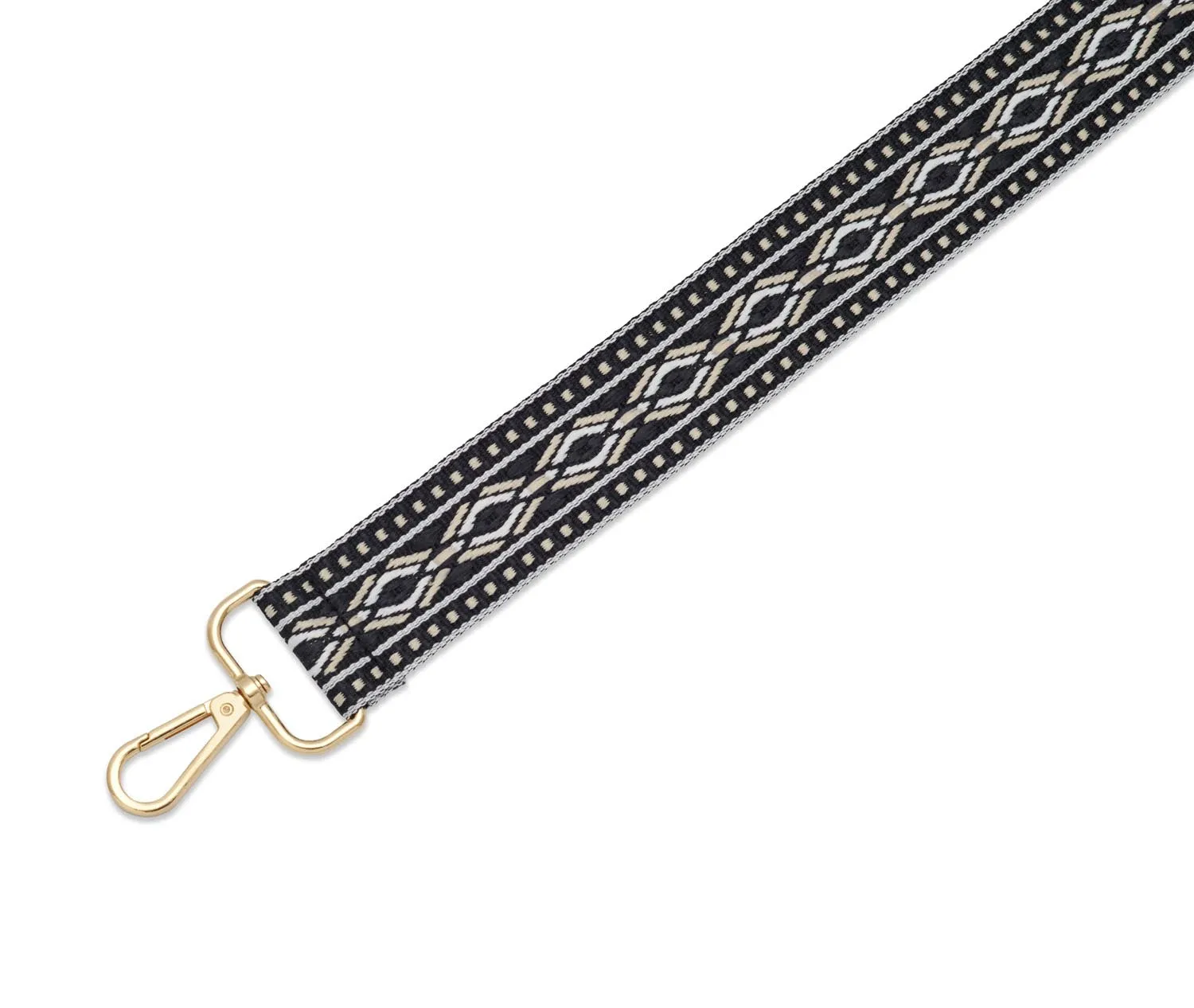 Crossbody Strap - Patterned Strap in Black (Gold Hardware)