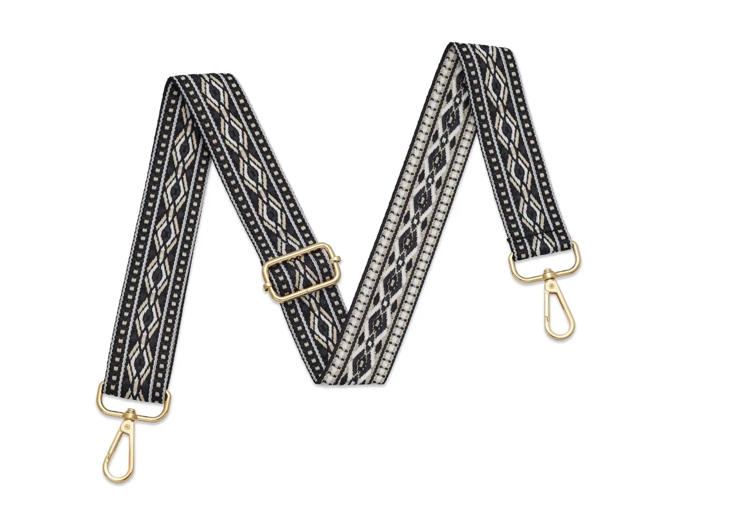 Crossbody Strap - Patterned Strap in Black (Gold Hardware)