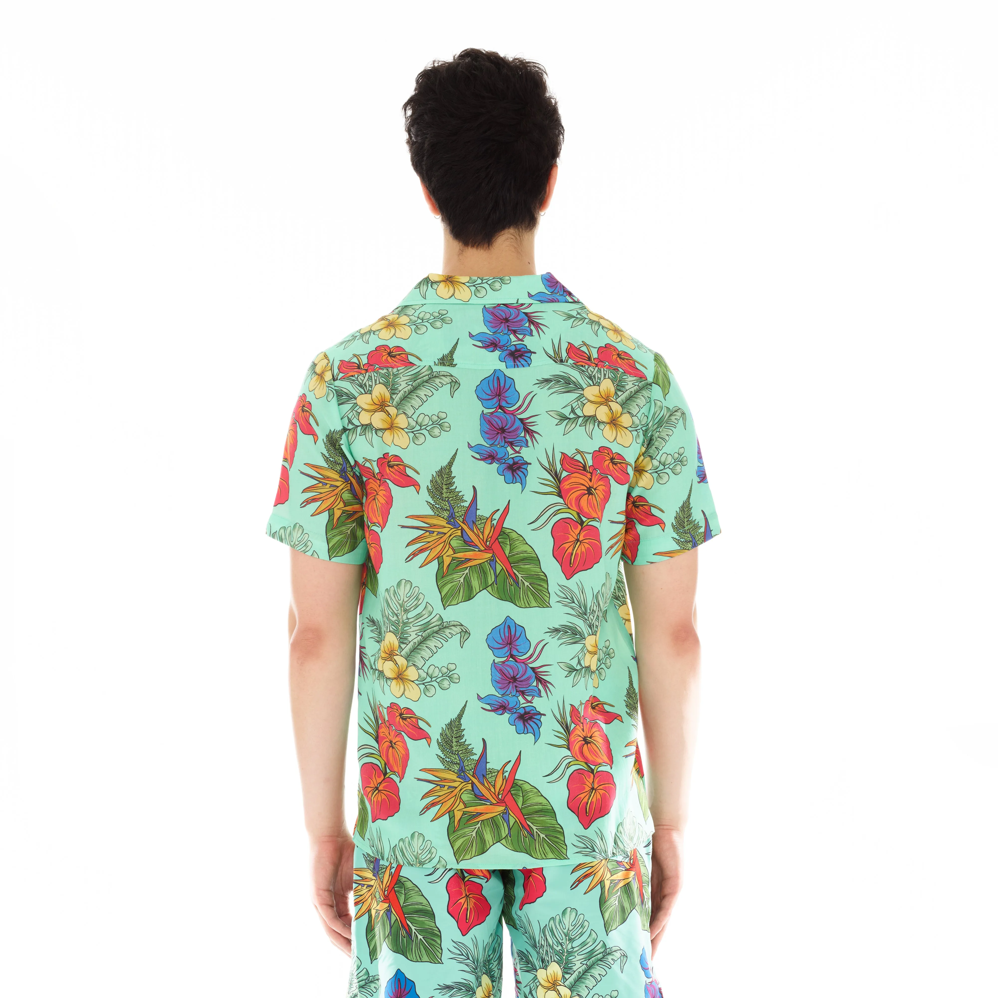 CUBAN SHORT SLEEVE WOVEN "HAWAIIAN FLOWER" IN MULTI