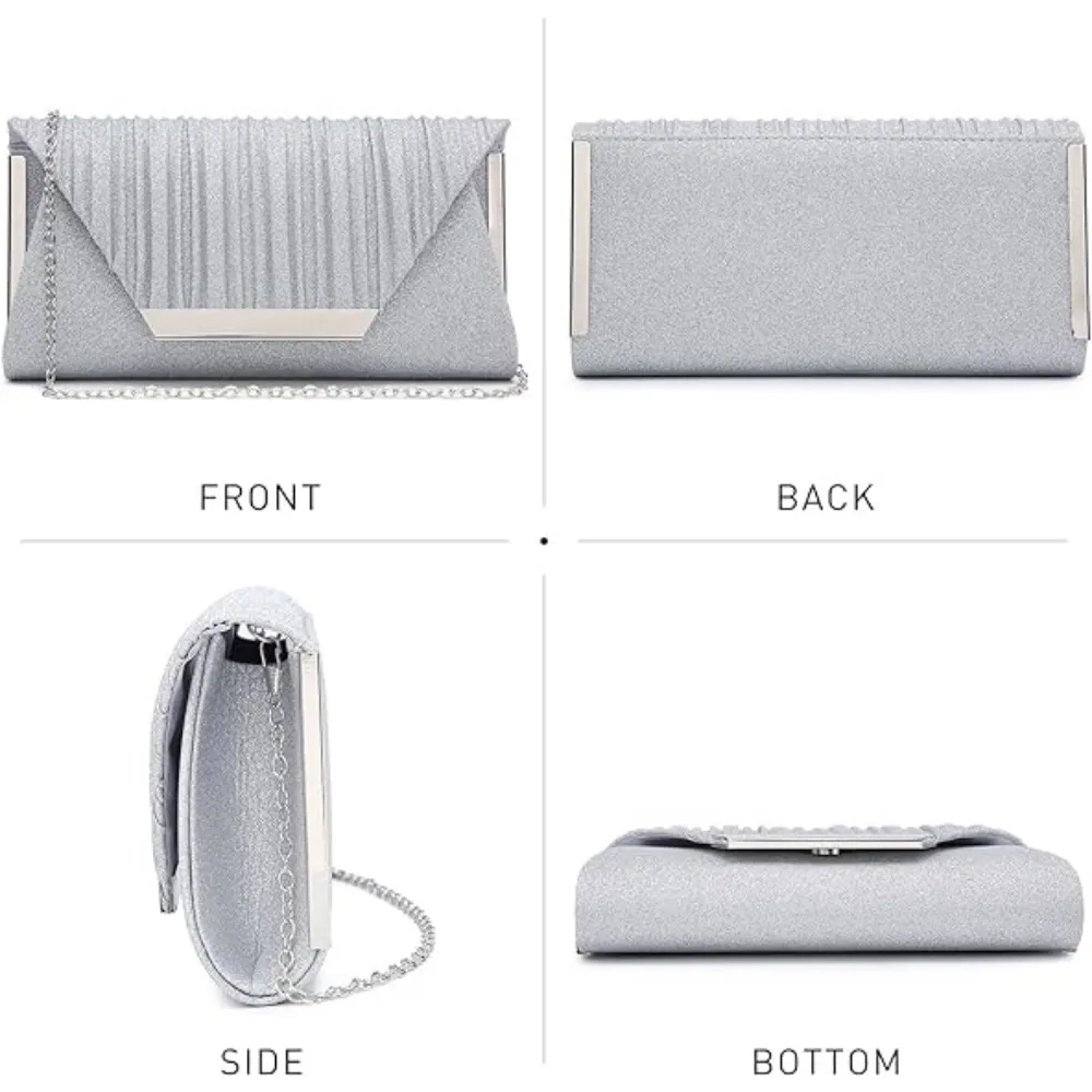 Dasein Glitter Flap Envelope Silver Evening Clutch (Women's)