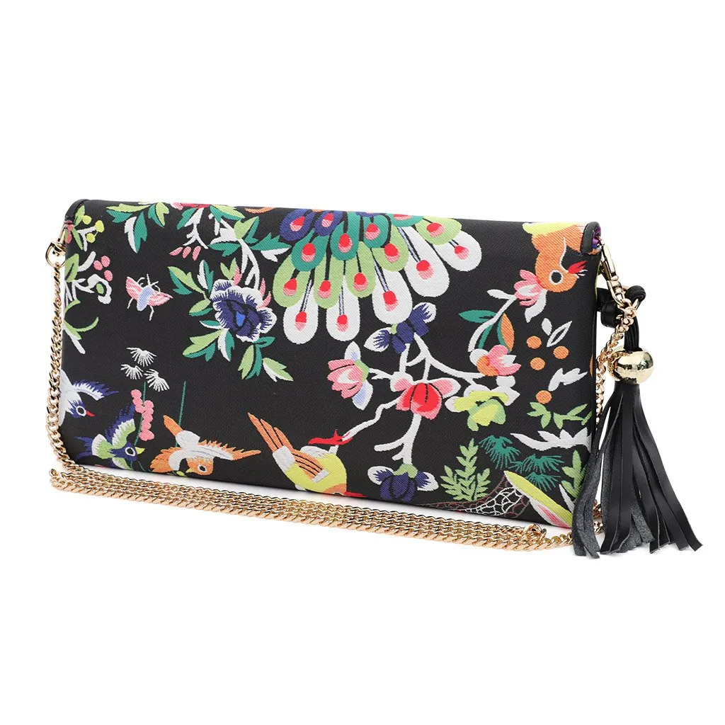 Desti Saint Chinoiserie Suede Envelope Clutch Black