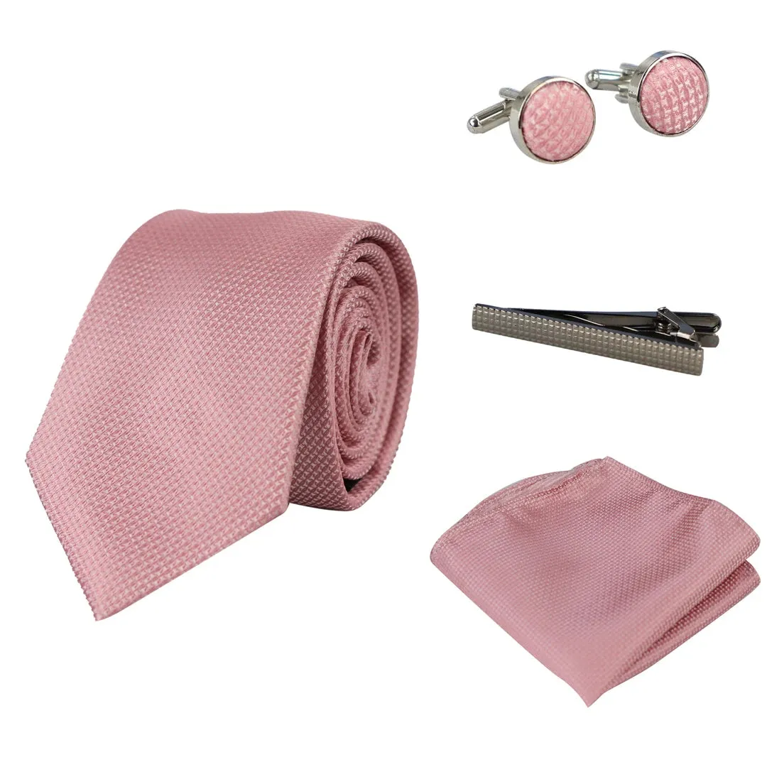 Diamond Neck Tie Gift Set Pocket Square Cuff Links Pin Tie For Shirt Satin