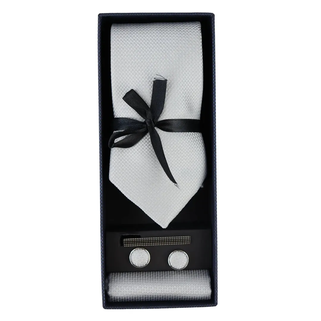 Diamond Neck Tie Gift Set Pocket Square Cuff Links Pin Tie For Shirt Satin