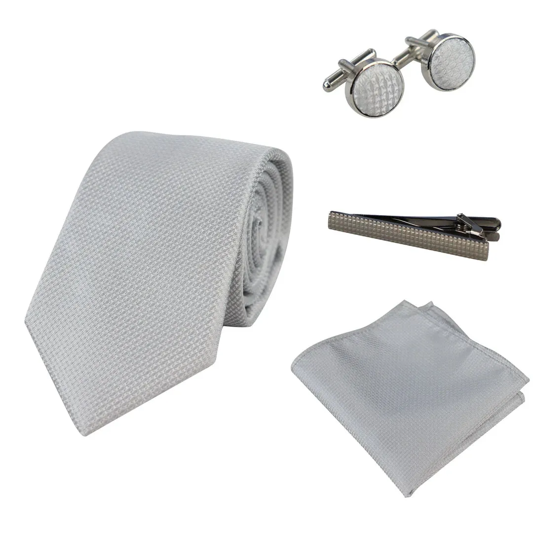 Diamond Neck Tie Gift Set Pocket Square Cuff Links Pin Tie For Shirt Satin