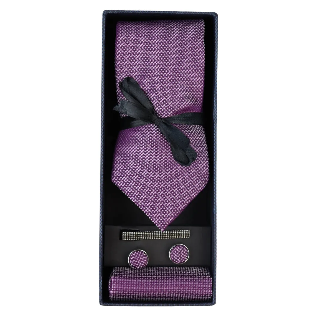 Diamond Neck Tie Gift Set Pocket Square Cuff Links Pin Tie For Shirt Satin