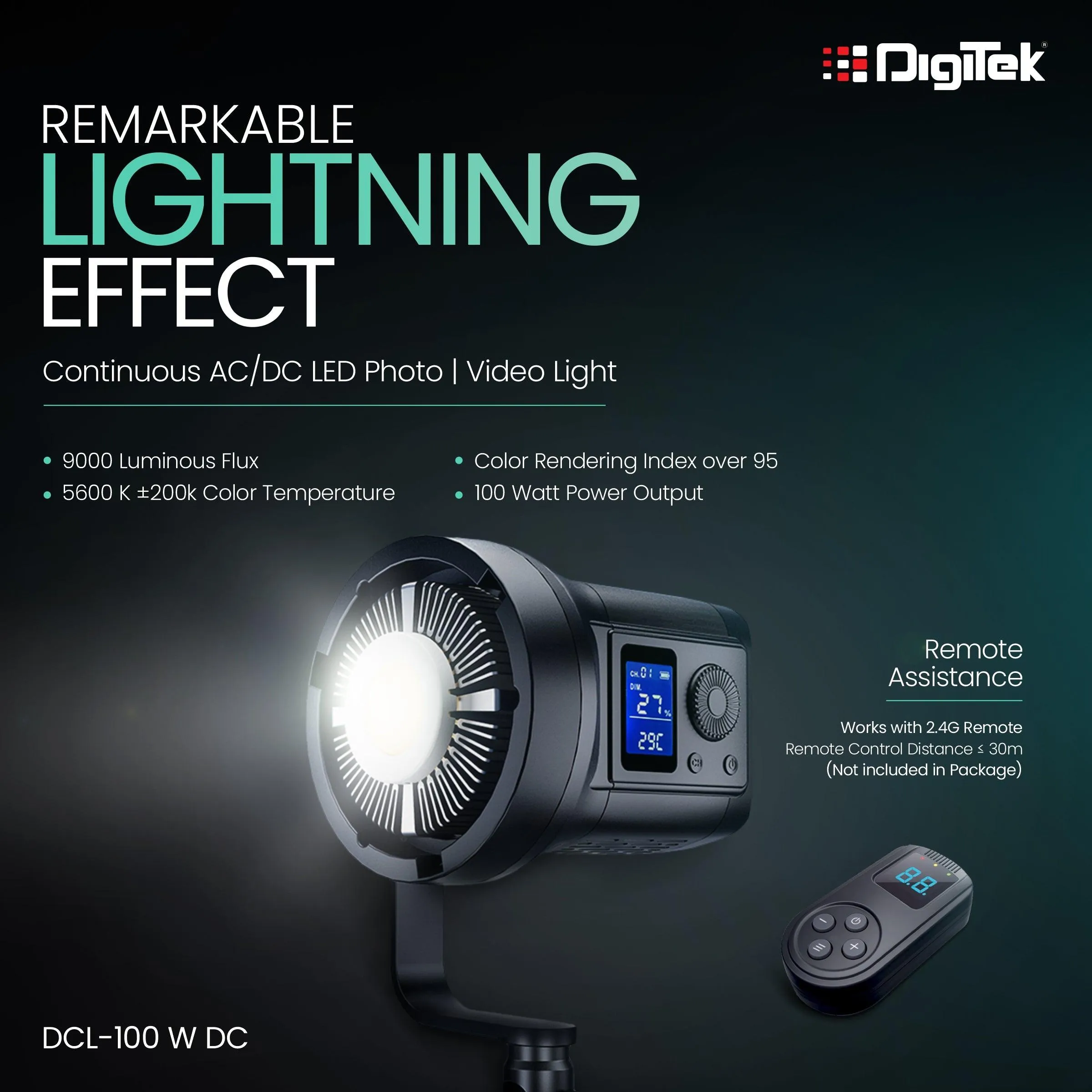 Digitek (DCL-100W DC) Continuous AC/DC Photo/Video LED Light Suitable for All Kinds of Small Production Photography / Power Saving & Environment Protection