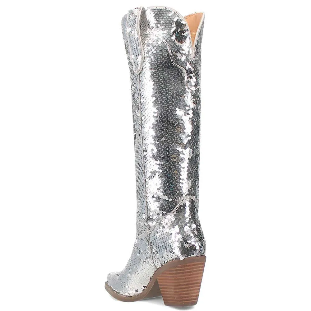 Dingo's Dance Hall Queen Silver Fabric Western Boots