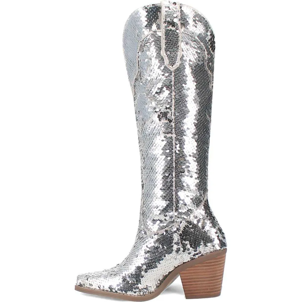 Dingo's Dance Hall Queen Silver Fabric Western Boots