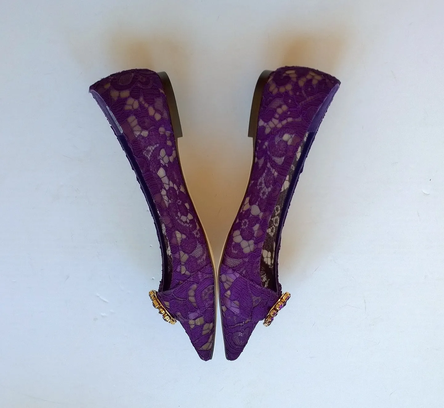 Dolce & Gabbana Purple Lace Flats Rhinestone buckle shoes