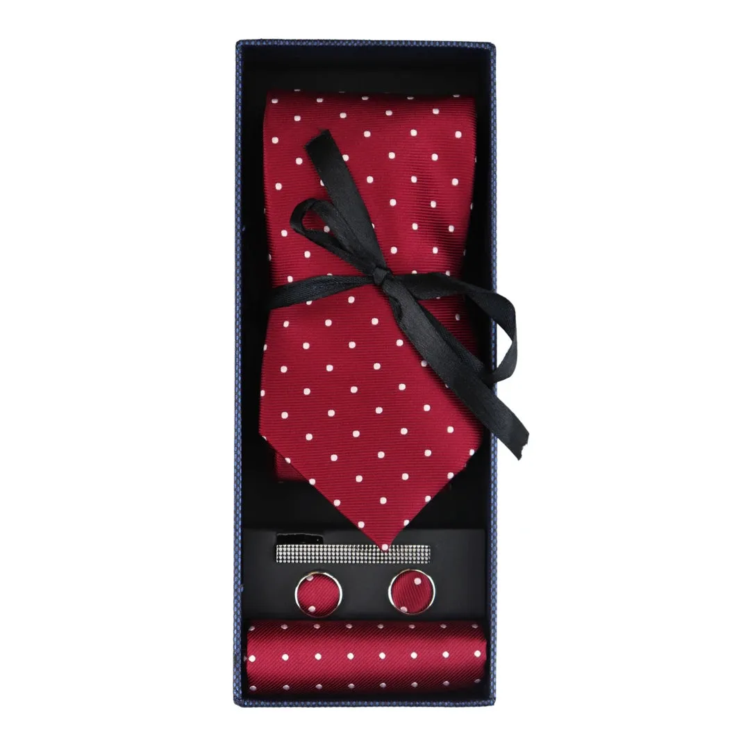 Dotted Neck Tie Gift Set Pocket Square Cuff Links Tie Pin Polka Dot Satin