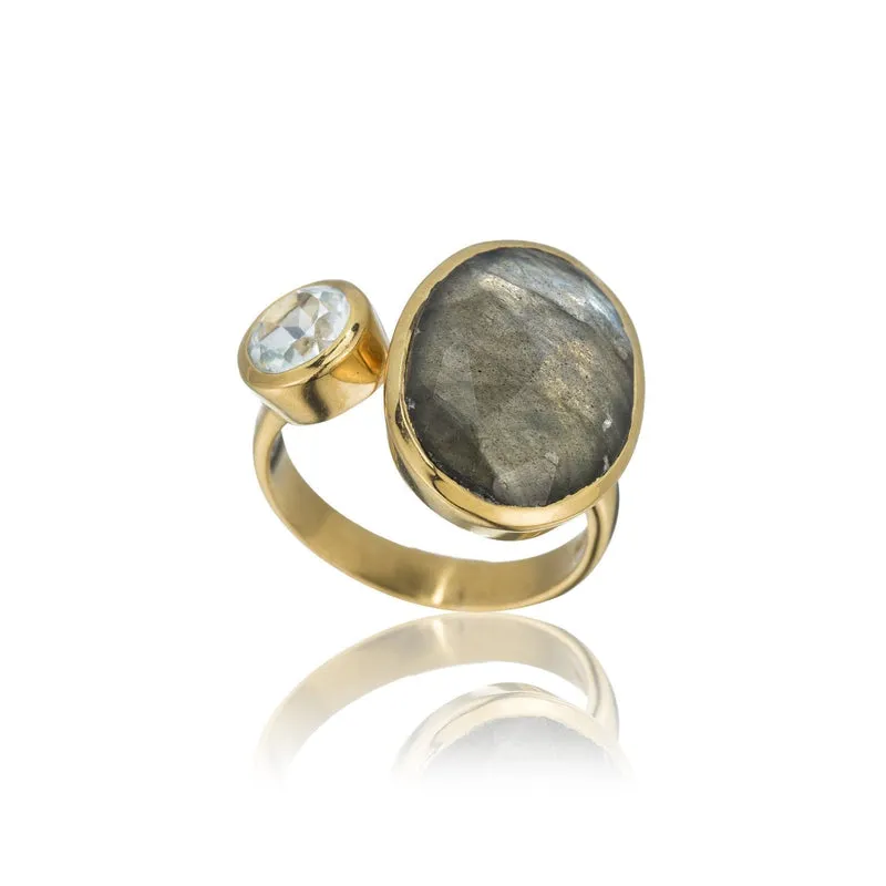 Double Bezel Gemstone Adjustable Ring