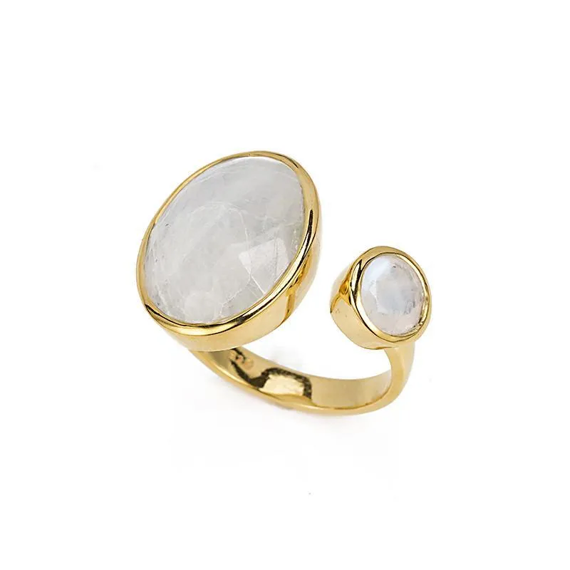 Double Bezel Gemstone Adjustable Ring