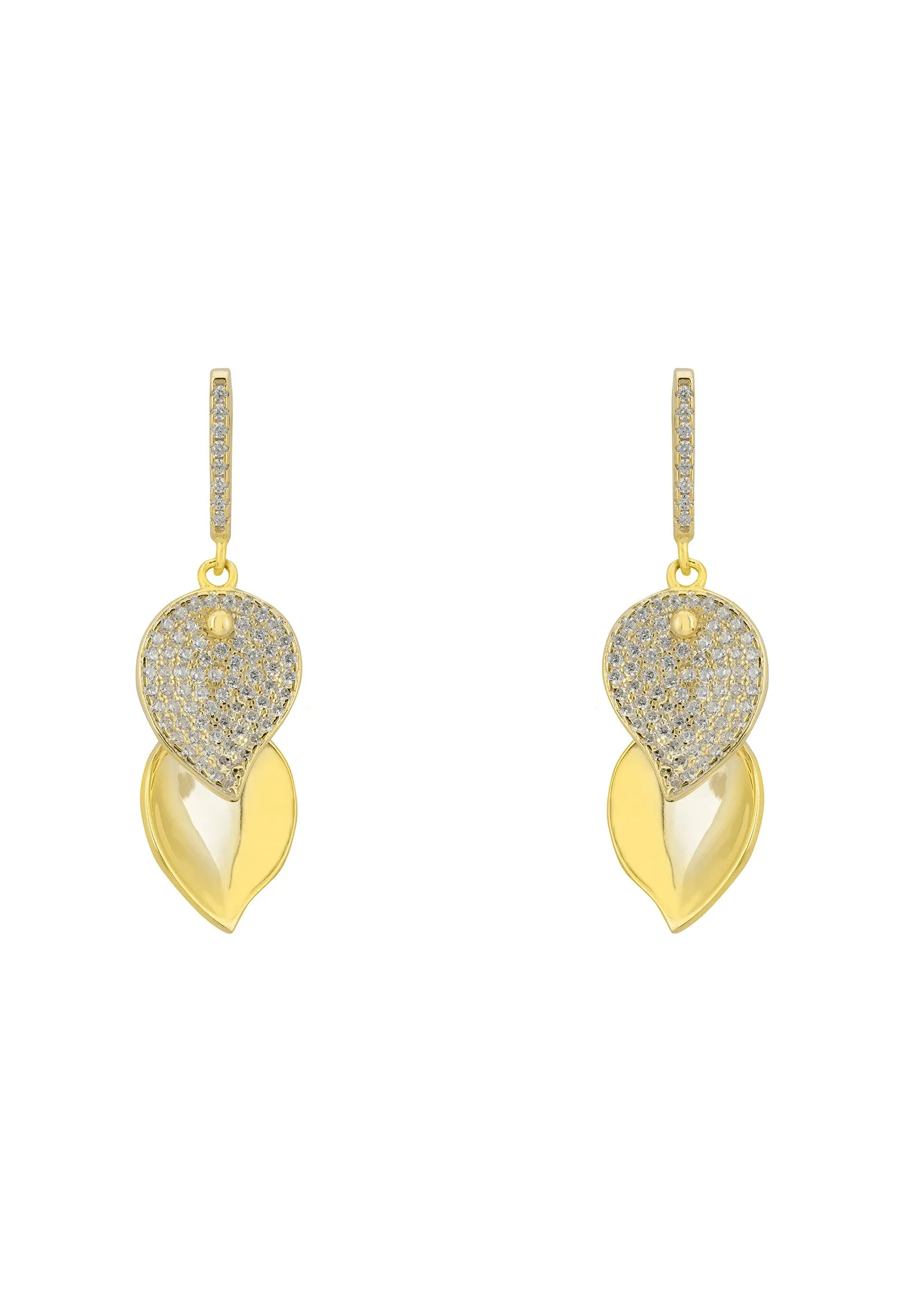 Dual Petal Sleek drop Earrings Gold