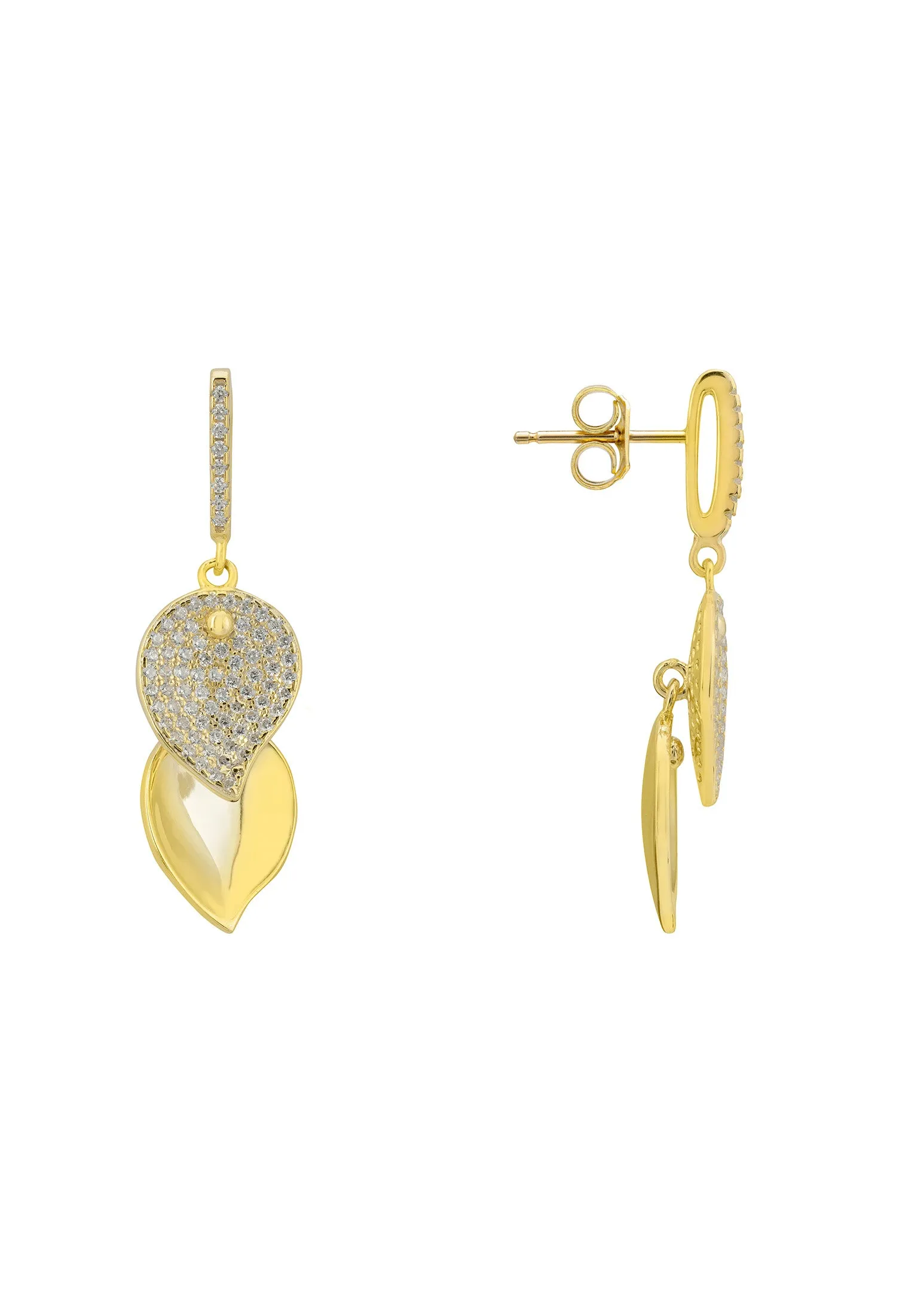 Dual Petal Sleek drop Earrings Gold