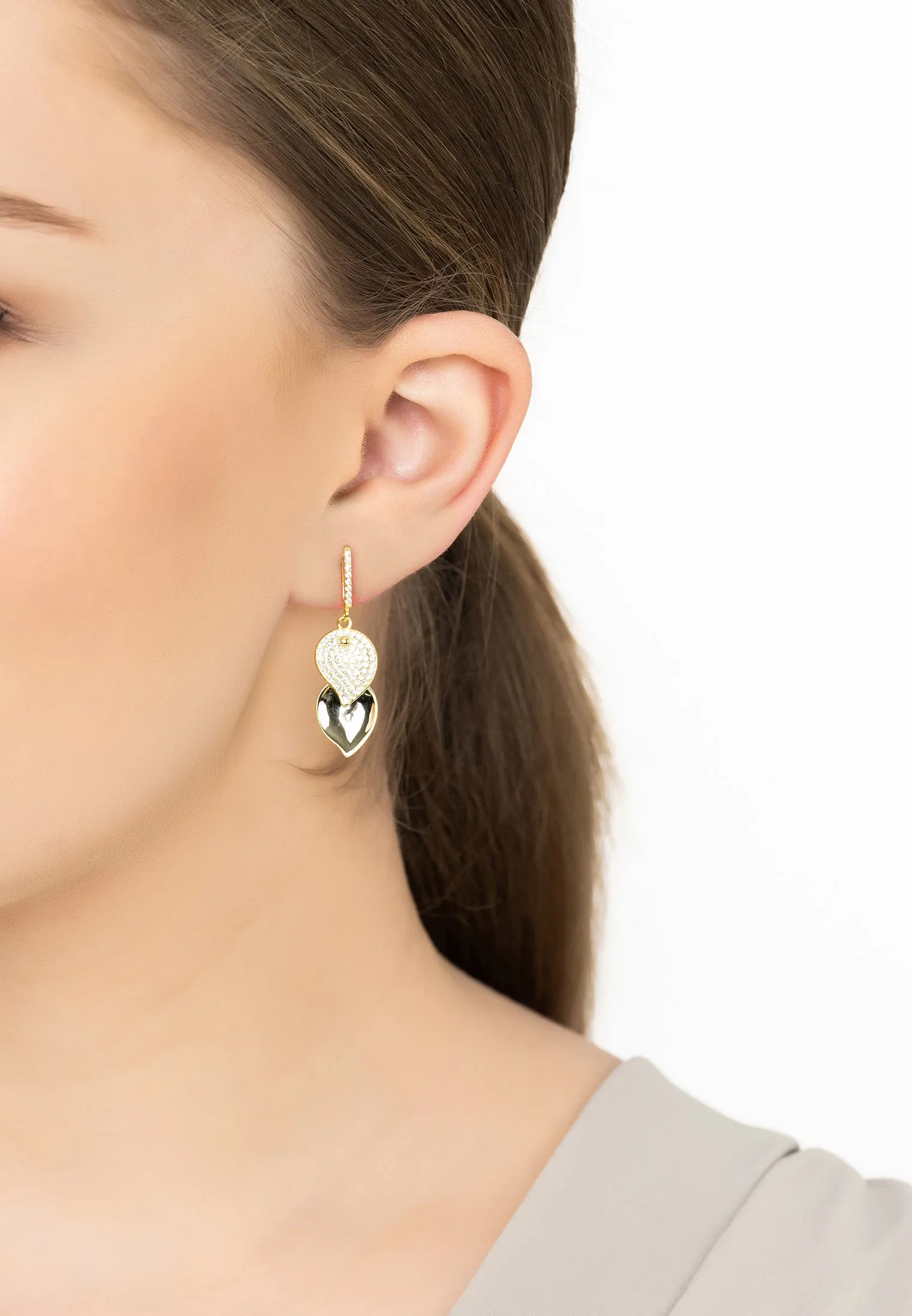 Dual Petal Sleek drop Earrings Gold