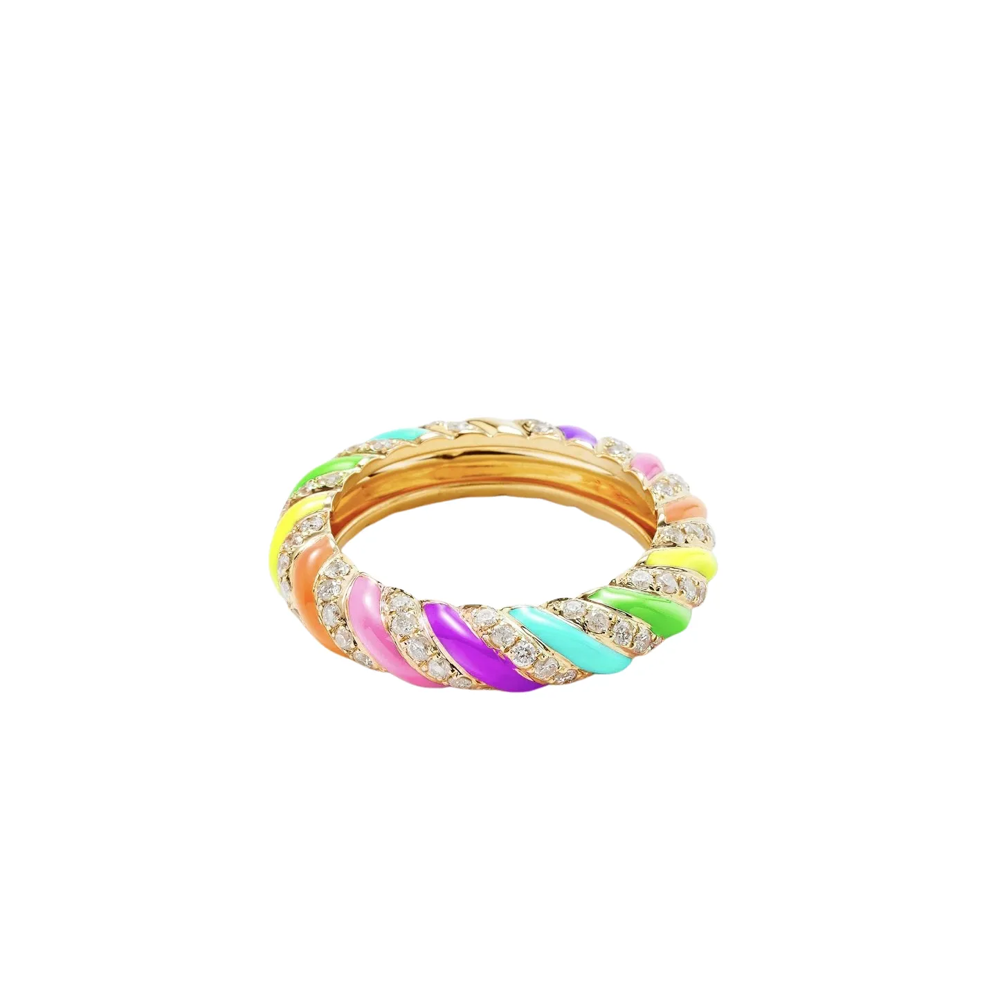 Enamel & Diamond Twisted Candy Eternity Band Ring